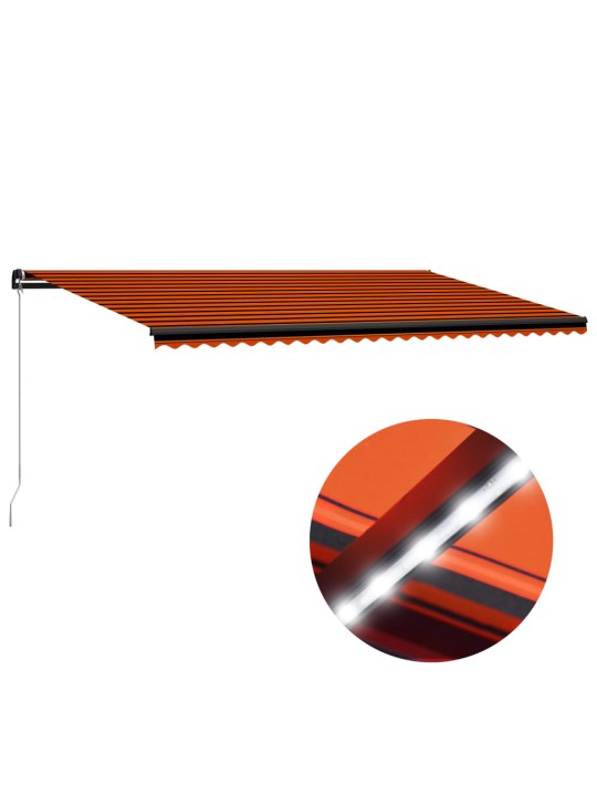 Izvelkama markīze ar led, manuāla, 600x300 cm, oranža un brūna