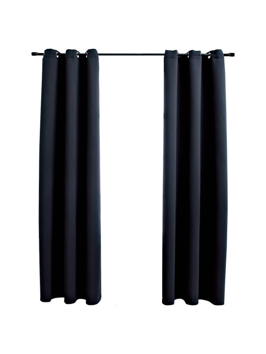 Tumšie aizkari ar riņķiem, 2 gab., melni, 97x213 cm, audums