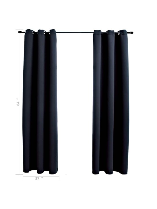 Tumšie aizkari ar riņķiem, 2 gab., melni, 97x213 cm, audums