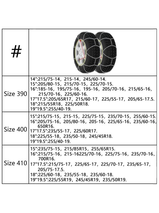 Auto riepu sniega ķēdes, 2 gab., 16 mm, apvidus auto, 4x4, 390