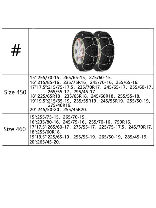 Auto riepu sniega ķēdes, 2 gab., 16 mm, apvidus auto, 4x4, 390