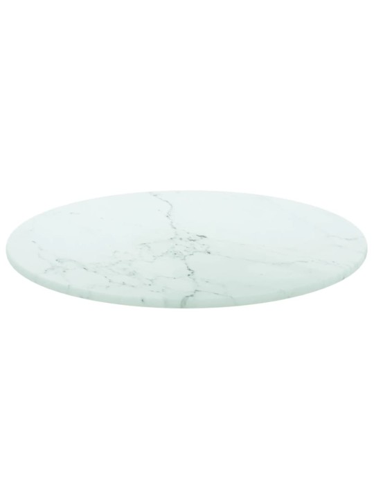 Galda virsma, balta, ø30x0,8 cm, stikls ar marmora dizainu
