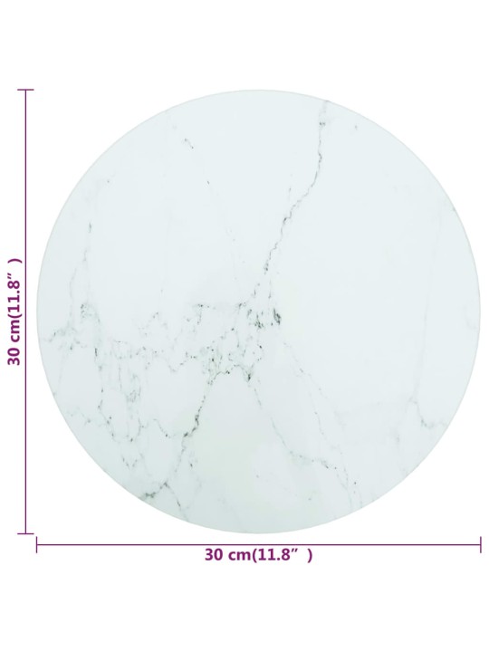 Galda virsma, balta, ø30x0,8 cm, stikls ar marmora dizainu