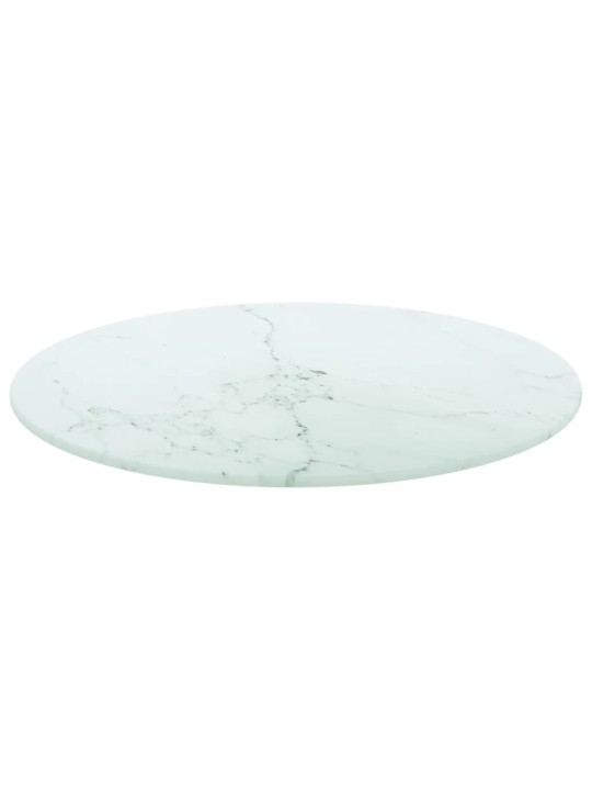 Galda virsma, balta, ø40x0,8 cm, stikls ar marmora dizainu