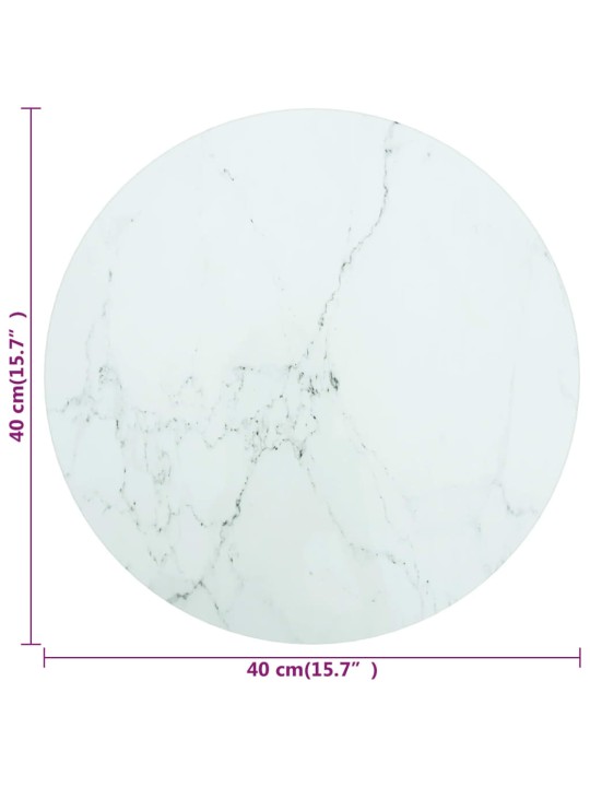 Galda virsma, balta, ø40x0,8 cm, stikls ar marmora dizainu
