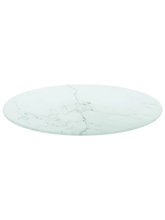 Galda virsma, balta, ø50x0,8 cm, stikls ar marmora dizainu