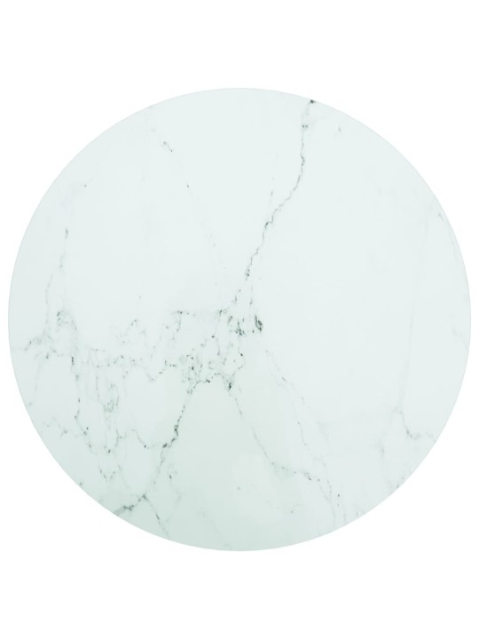 Galda virsma, balta, ø60x0,8 cm, stikls ar marmora dizainu