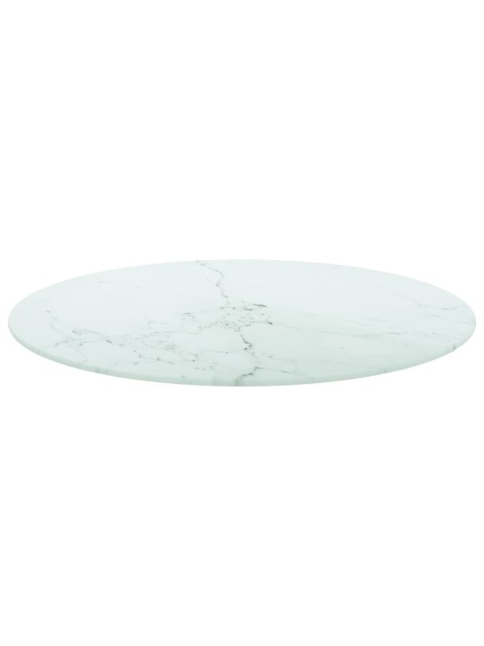 Galda virsma, balta, ø60x0,8 cm, stikls ar marmora dizainu