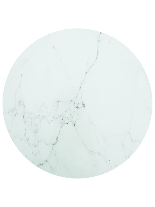 Galda virsma, balta, ø70x0,8 cm, stikls ar marmora dizainu