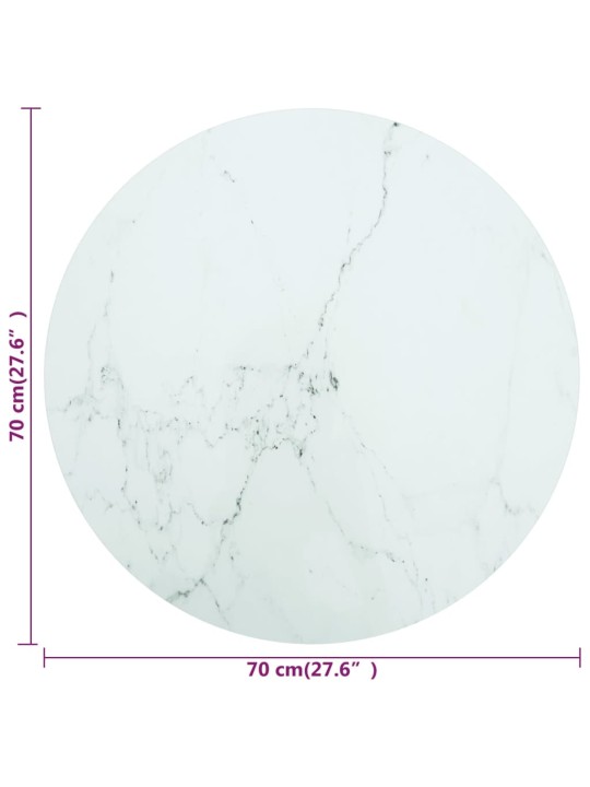 Galda virsma, balta, ø70x0,8 cm, stikls ar marmora dizainu