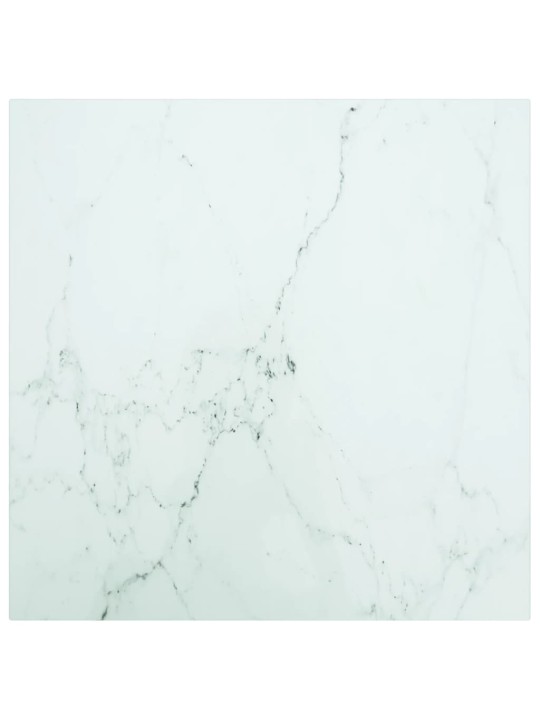Galda virsma, balta, 50x50 cm, 6 mm, stikls ar marmora dizainu