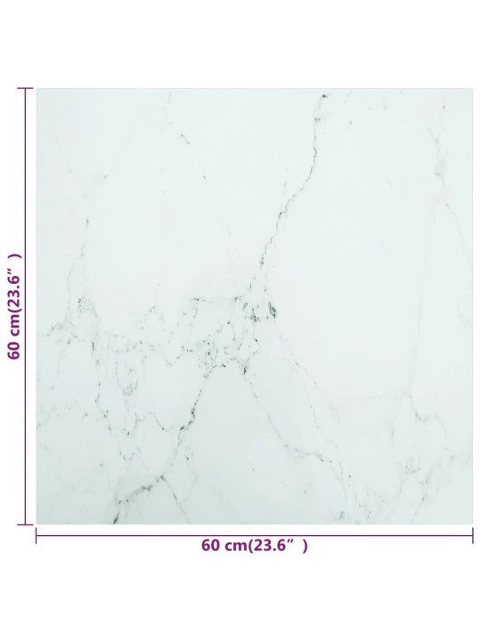 Galda virsma, balta, 60x60 cm, 6 mm, stikls ar marmora dizainu