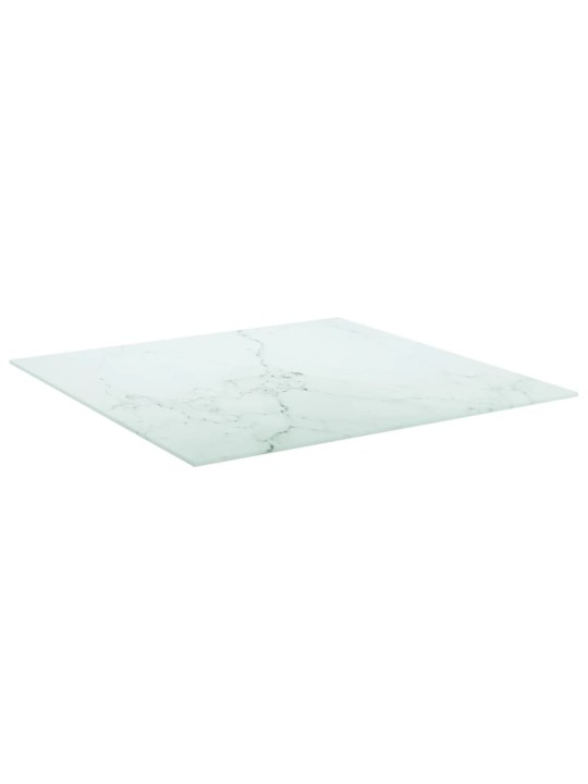 Galda virsma, balta, 70x70 cm, 6 mm, stikls ar marmora dizainu