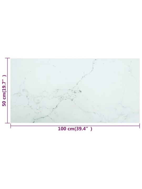 Galda virsma, balta, 100x50 cm, 6 mm, stikls ar marmora dizainu