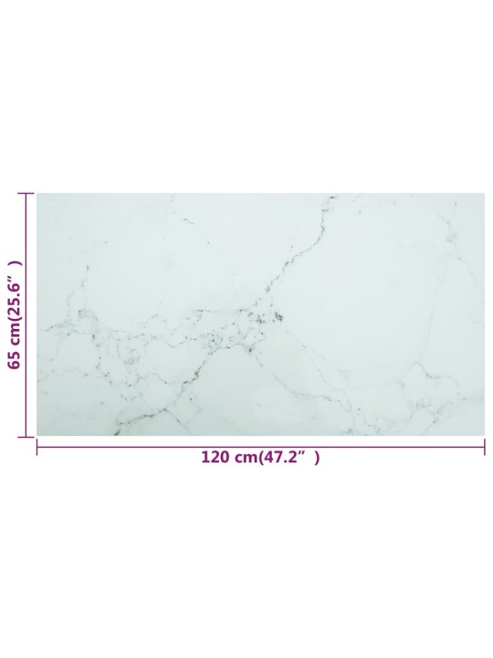 Galda virsma, balta, 120x65 cm, 8 mm, stikls ar marmora dizainu