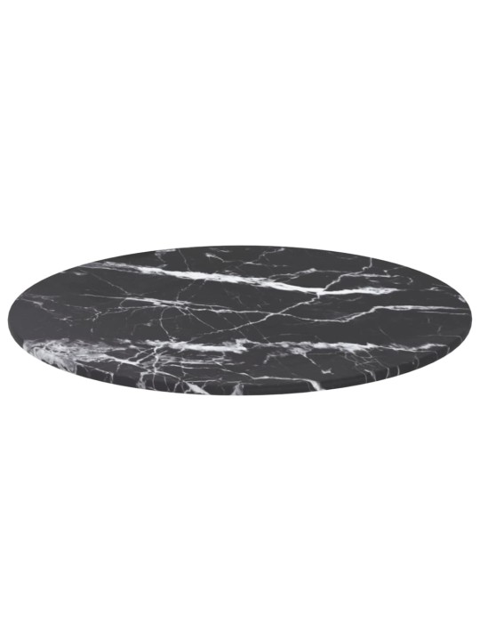 Galda virsma, melna, ø40x0,8 cm, stikls ar marmora dizainu