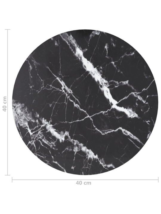 Galda virsma, melna, ø40x0,8 cm, stikls ar marmora dizainu