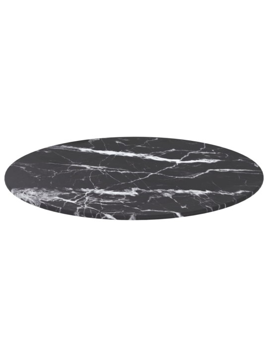 Galda virsma, melna, ø50x0,8 cm, stikls ar marmora dizainu