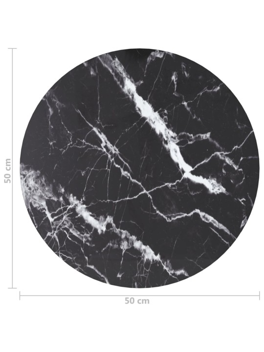 Galda virsma, melna, ø50x0,8 cm, stikls ar marmora dizainu