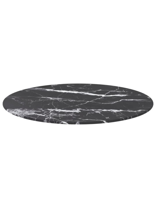 Galda virsma, melna, ø60x0,8 cm, stikls ar marmora dizainu