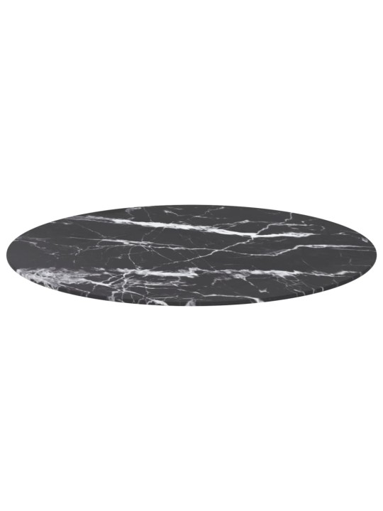 Galda virsma, melna, ø80x1 cm, stikls ar marmora dizainu