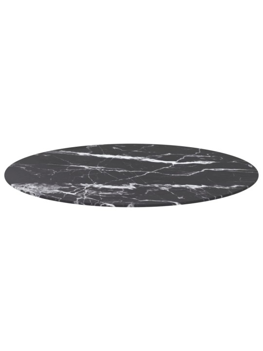 Galda virsma, melna, ø90x1 cm, stikls ar marmora dizainu