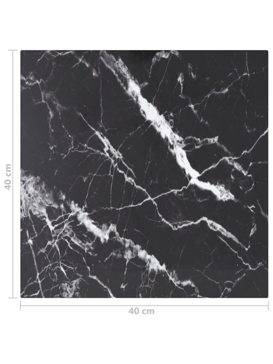 Galda virsma, melna, 40x40 cm, 6 mm, stikls ar marmora dizainu