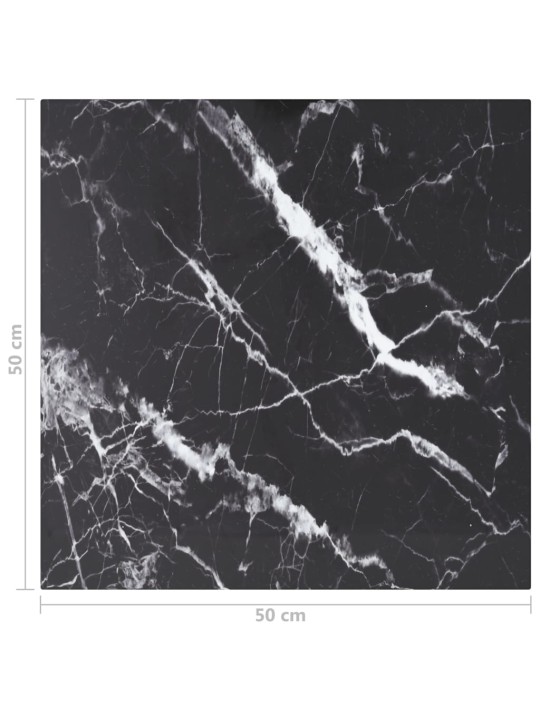Galda virsma, melna, 50x50 cm, 6 mm, stikls ar marmora dizainu
