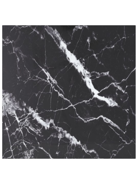 Galda virsma, melna, 70x70 cm, 6 mm, stikls ar marmora dizainu