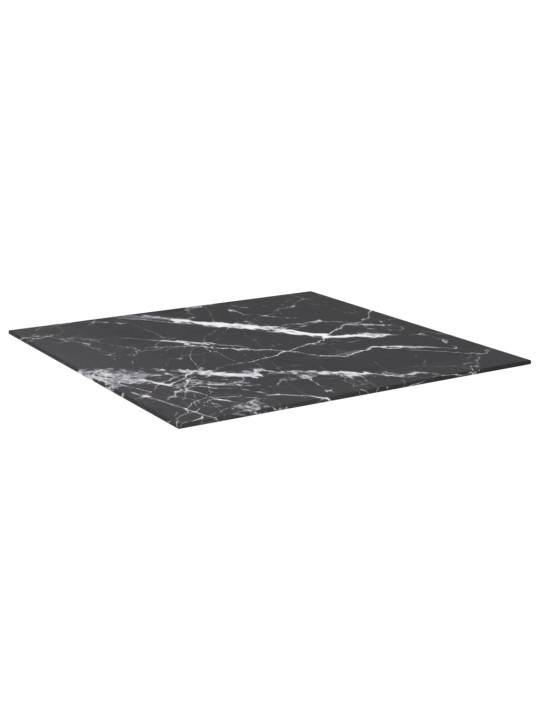 Galda virsma, melna, 70x70 cm, 6 mm, stikls ar marmora dizainu
