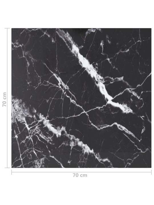 Galda virsma, melna, 70x70 cm, 6 mm, stikls ar marmora dizainu