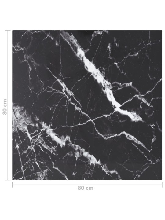 Galda virsma, melna, 80x80 cm, 6 mm, stikls ar marmora dizainu