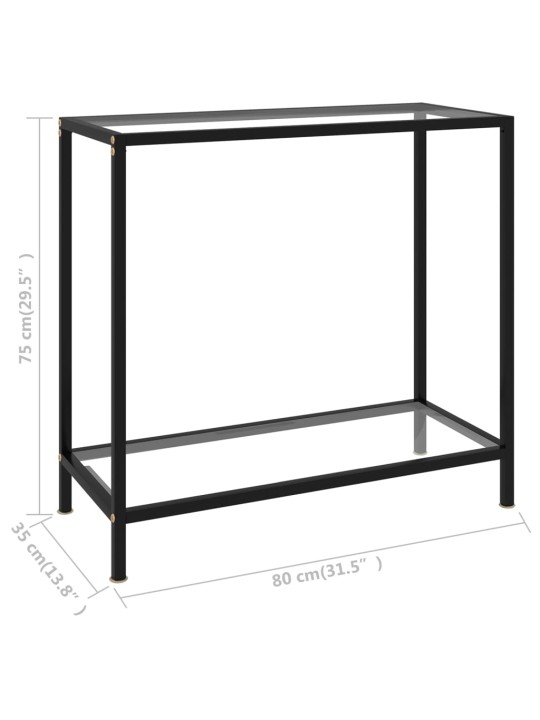 Konsoles galdiņš, 80x35x75 cm, rūdīts stikls, caurspīdīgs