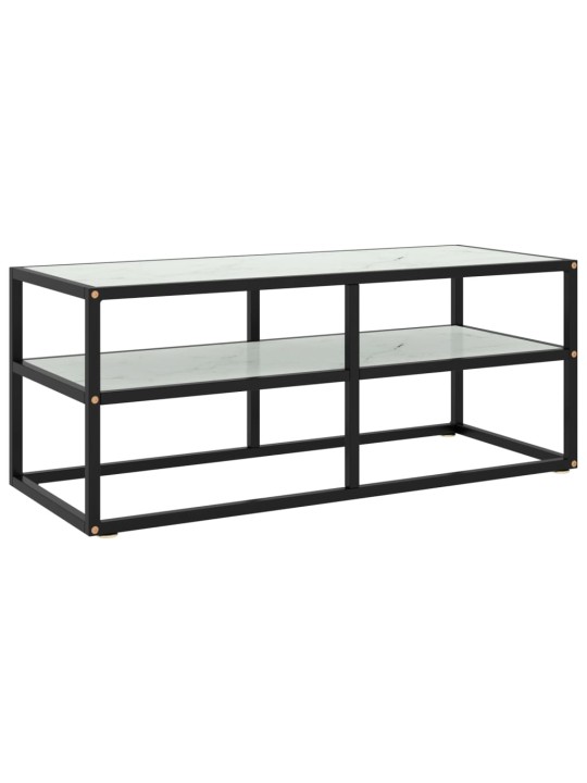 Tv galdiņš, melns, balts marmora raksts, 100x40x40 cm, stikls