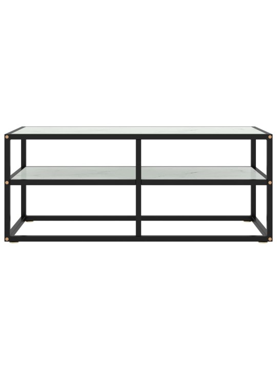Tv galdiņš, melns, balts marmora raksts, 100x40x40 cm, stikls
