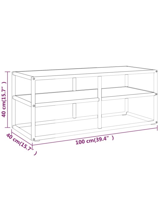 Tv galdiņš, melns, balts marmora raksts, 100x40x40 cm, stikls