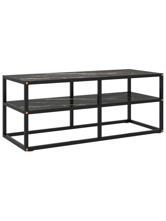 Tv galdiņš, melns marmora raksts, 100x40x40 cm, stikls
