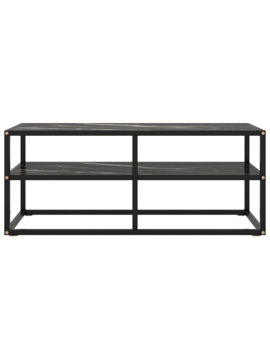 Tv galdiņš, melns marmora raksts, 100x40x40 cm, stikls