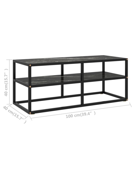 Tv galdiņš, melns marmora raksts, 100x40x40 cm, stikls