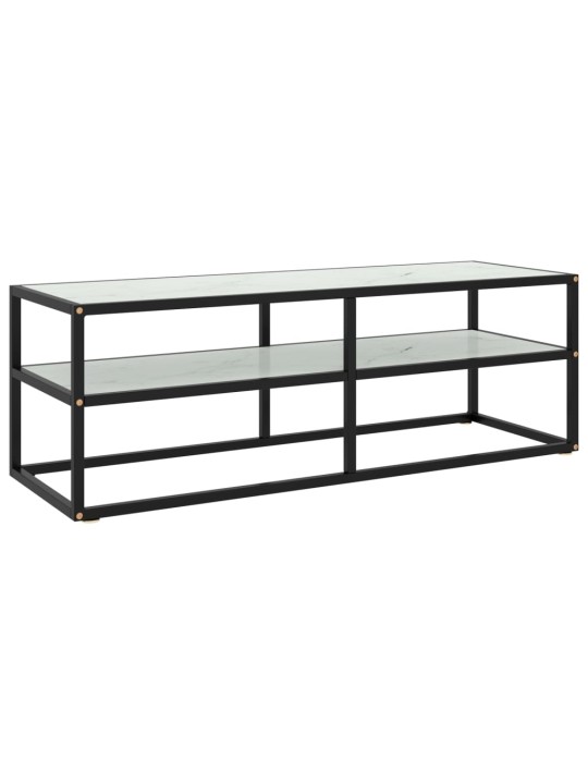 Tv galdiņš, melns, balts marmora raksts, 120x40x40 cm, stikls
