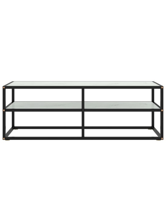 Tv galdiņš, melns, balts marmora raksts, 120x40x40 cm, stikls