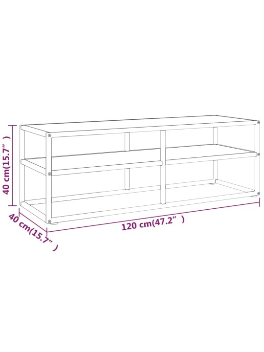 Tv galdiņš, melns, balts marmora raksts, 120x40x40 cm, stikls