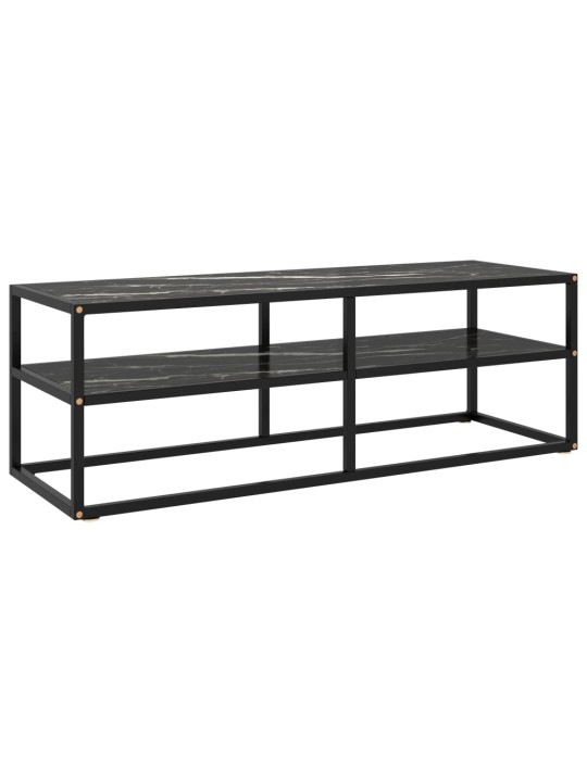 Tv galdiņš, melns marmora raksts, 120x40x40 cm, stikls
