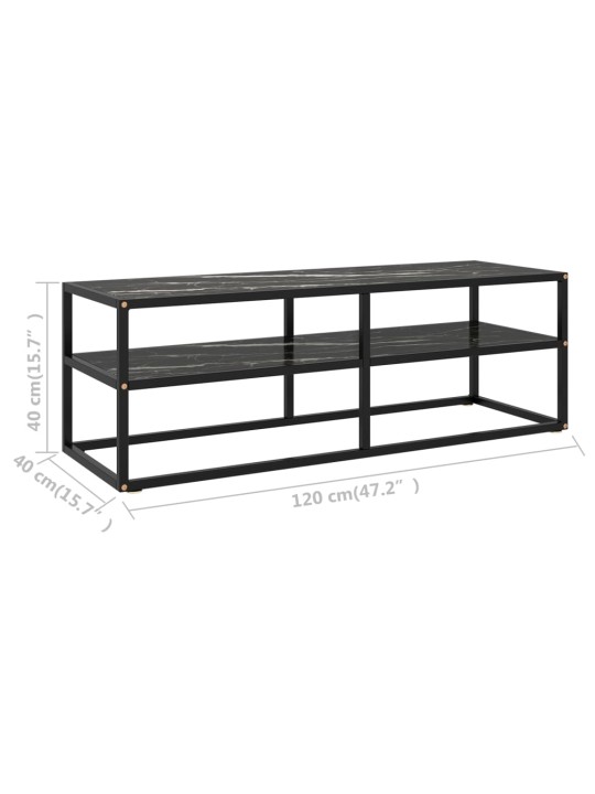 Tv galdiņš, melns marmora raksts, 120x40x40 cm, stikls