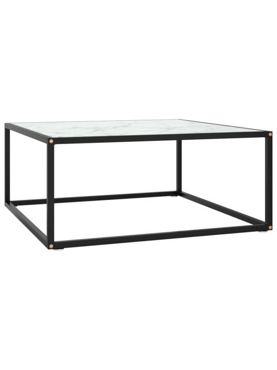 Kafijas galdiņš, 80x80x35 cm, melnbalts marmora raksts, stikls
