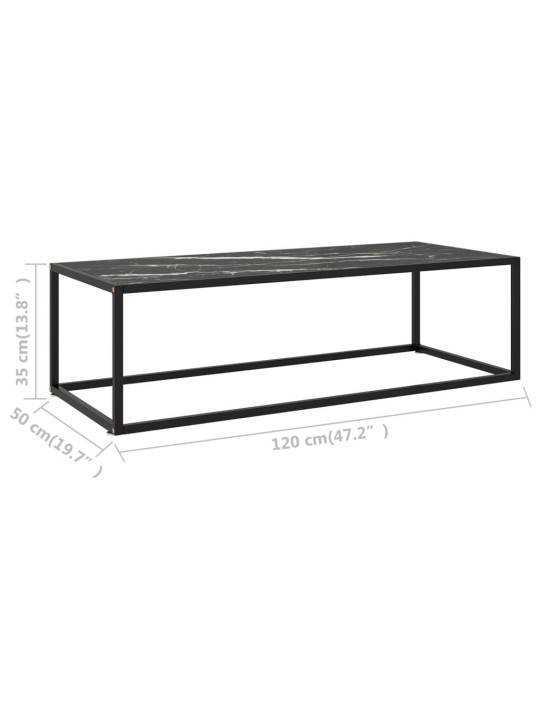 Kafijas galdiņš, 120x50x35 cm, melns marmora raksts, stikls