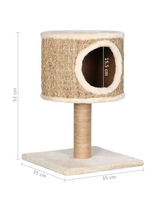Kaķu māja ar mājiņu un stabu nagu asināšanai, 52 cm, jūraszāles