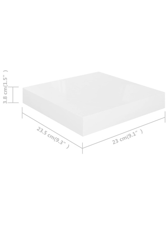 Sienas plaukti, 2 gab., spīdīgi balti, 23x23,5x3,8 cm, mdf