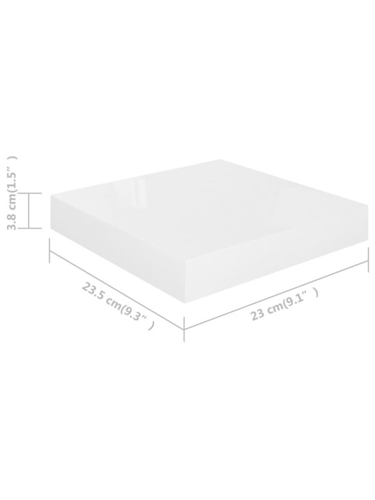 Sienas plaukti, 4 gab., spīdīgi balti, 23x23,5x3,8 cm, mdf