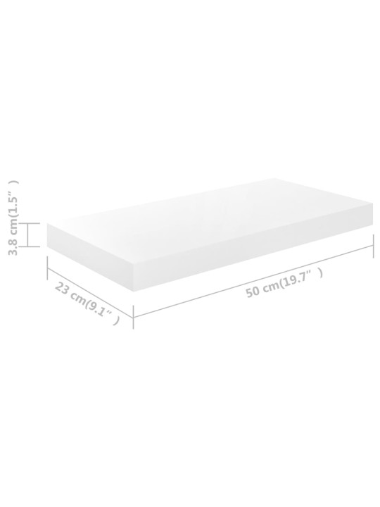 Sienas plaukts, spīdīgi balts, 50x23x3,8 cm, mdf